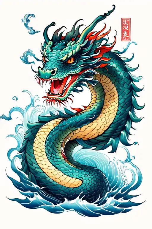 Japanese Snake Dragon Wrapped Water And Wind