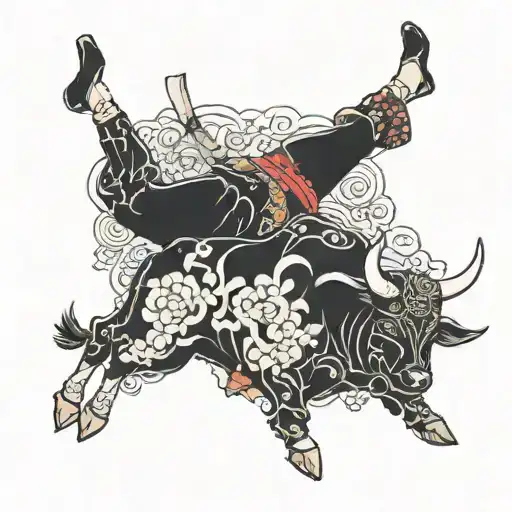 A Man Doing A Handstand On A Bull