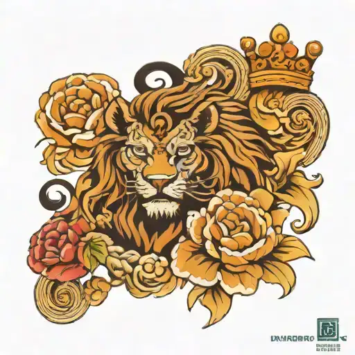 Floral Sleeve With A Lion And A Crown