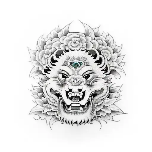 Foo Dog With Mapple Leaves