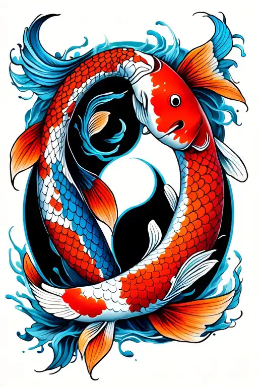 Colorful Koi Fish Yin Yang