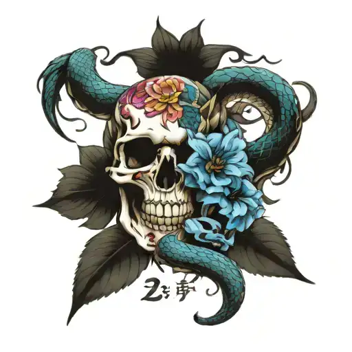 Dragon Flowers Snakes Skull