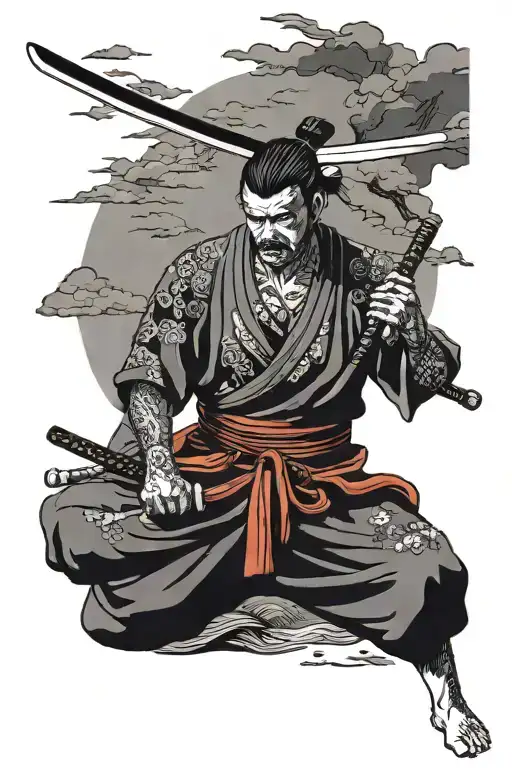 Samurai Looking At His Katana