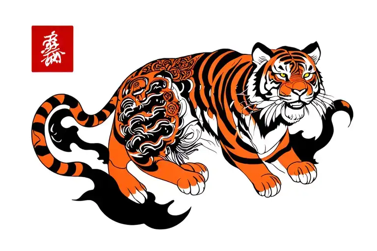 Japanese Pagoda Witha Tiger Emerging