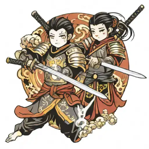 2 Swords In Hands Of A Brother And A Sister Dressed As Knights