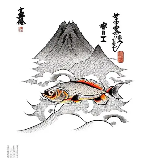 Fudziyama Mountain And Fish