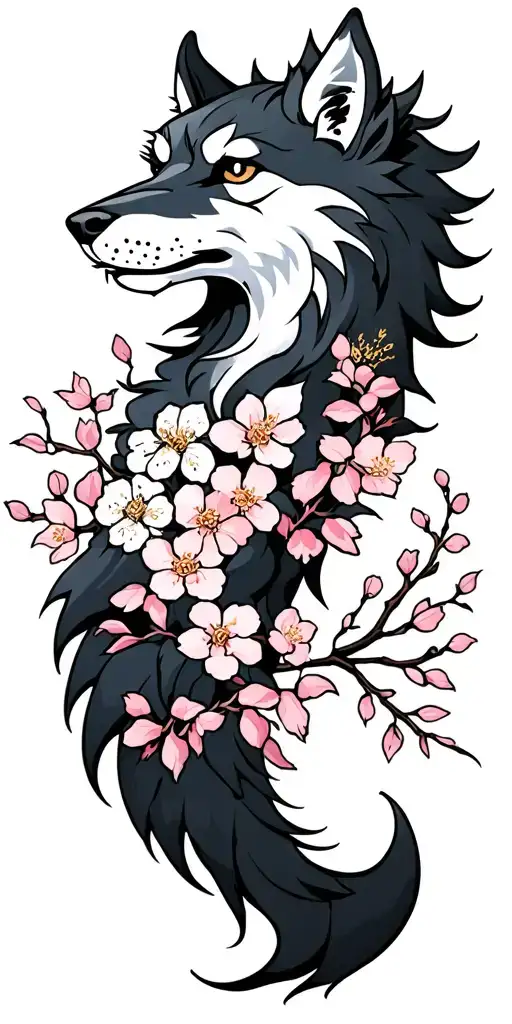 Nordic Fenrir With Sakura Blossoms