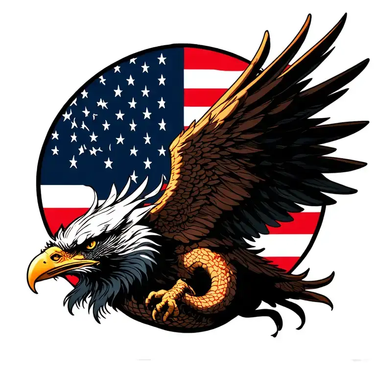 American Flag Inside The Wings Of A Eagle Dragon