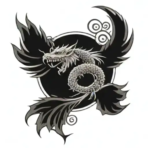 Phoenix And Dragon And Flovers