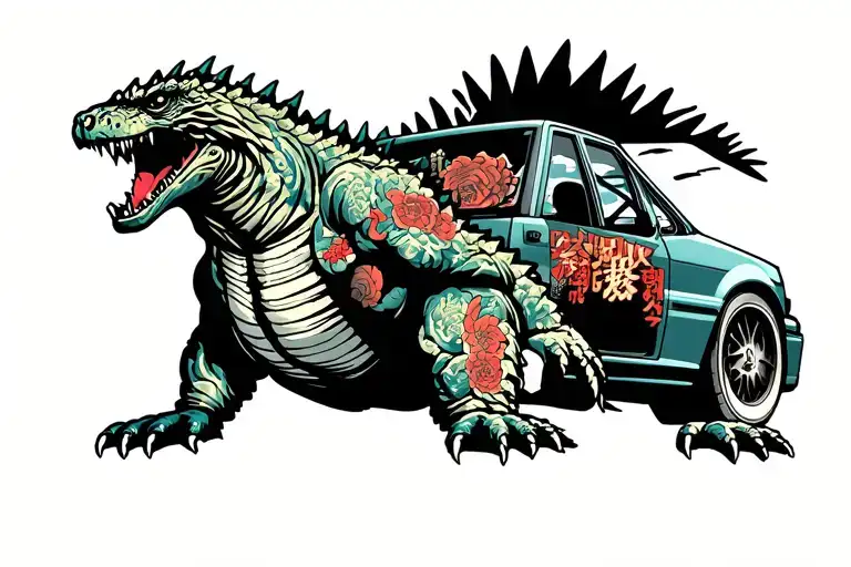Godzilla Driving A Honda Civic