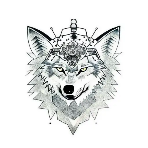 Wolf With Samurai's Helmet