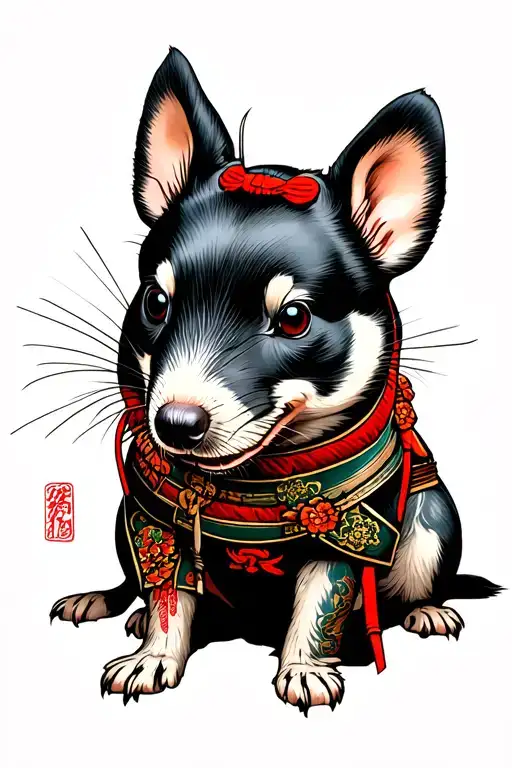 Samurai Dog Next To Samurai Rat