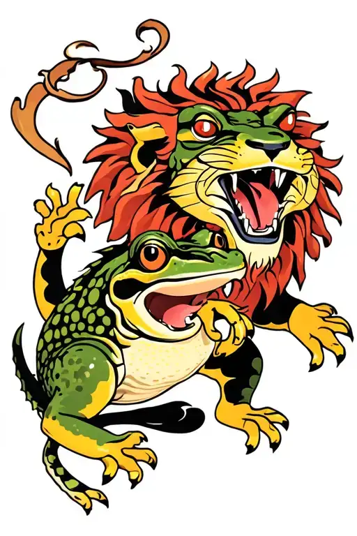 Frog Being Protected By A Lion Roaring