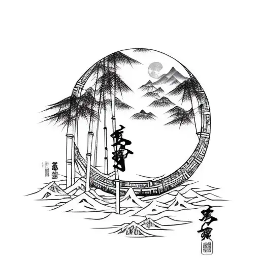 Ninja In Big Bamboo Forest With Fullmoon