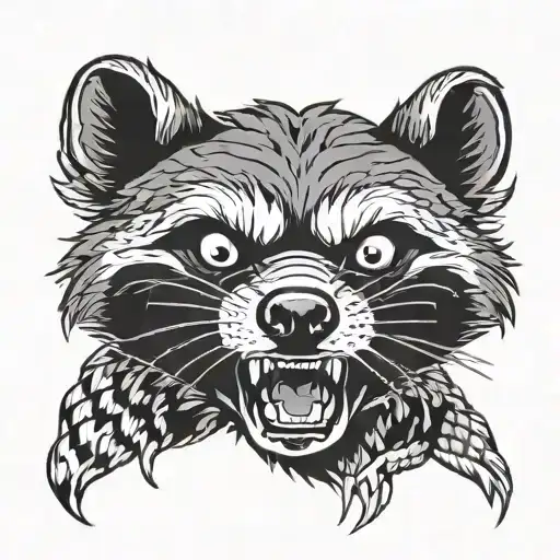 Angry Raccoon Bearing Teeth Just The Head In Black And White