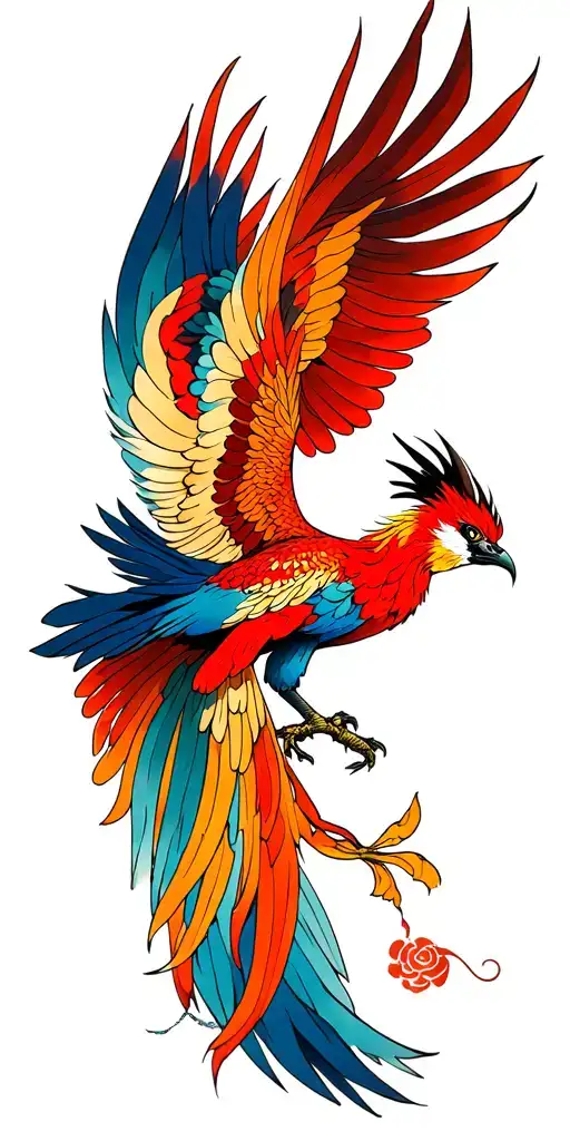 Japanese Phoenix Flying Across