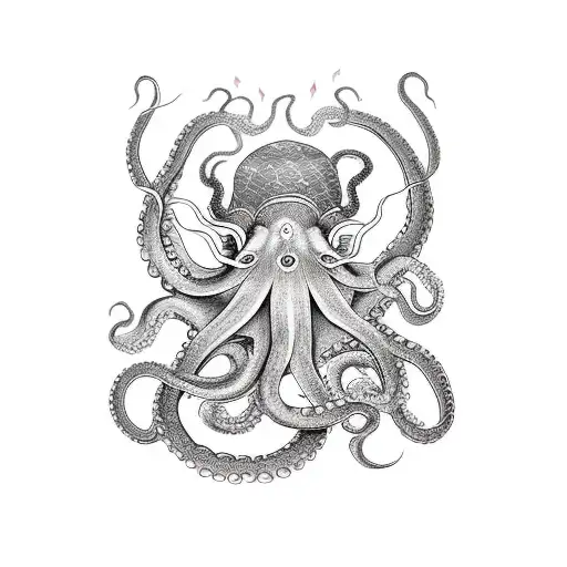 Octopus With Dragon And Flames