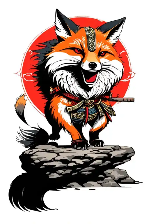 Samurai Fox On Rock