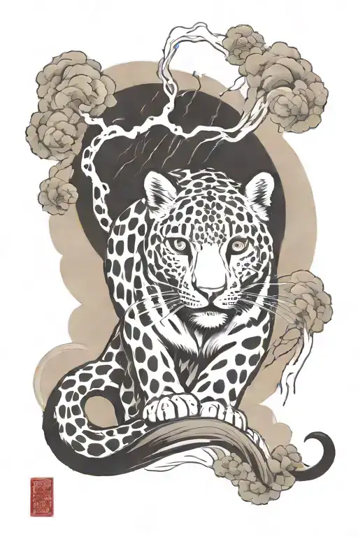 Snow Leopard With Lightning And A Waterfall