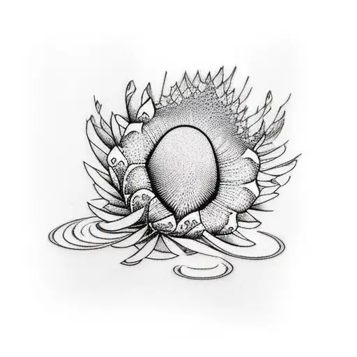 Half Sleeve With King Protea Flower And Ocean Waves