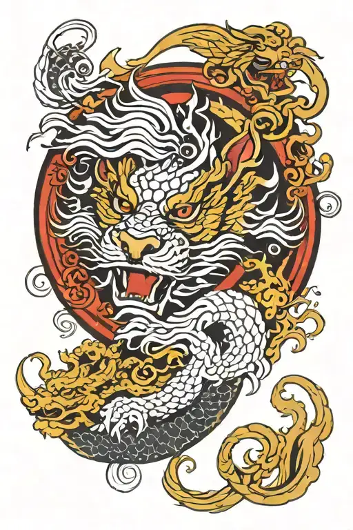 Lion Dragon Sun Moon Water