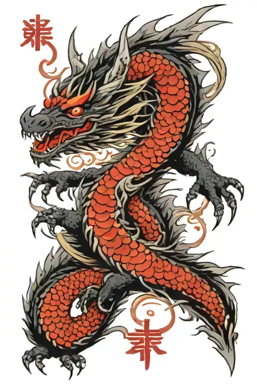 Cross Dragon Flying Red Eyes Peace In Mind Stand Firm