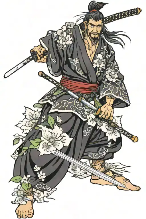 Honda Tadakatsu With Flowers And Sword