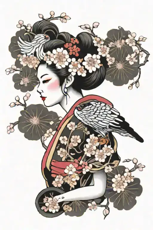 Gems Feminine Cherry Blossom Geisha Flamingo