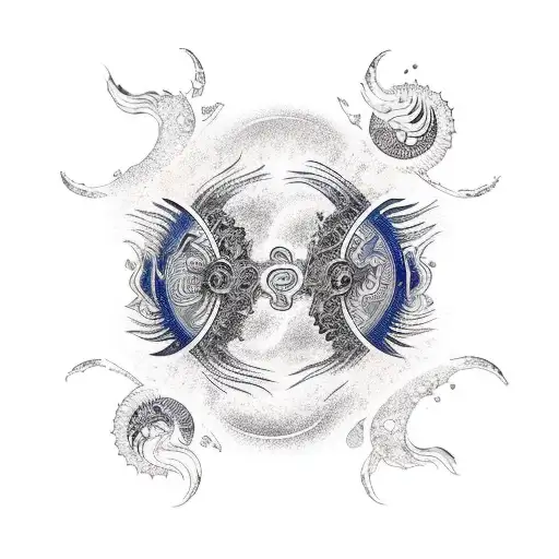 Yin And Yang With Waves And Sunset