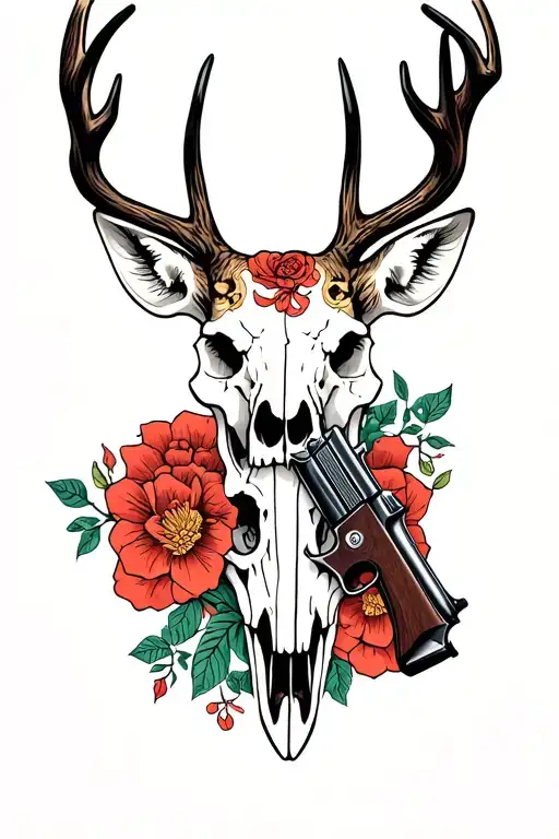 Gun Resting On Deer Skull