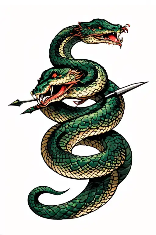 Spear With Snake Heads Wrapped