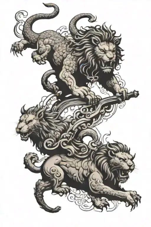 Lion And A Bear And A Dragon Being Balanced By The Zodiac Sign Libra