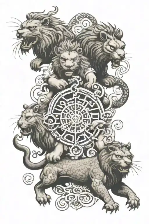 Lion And A Bear And A Dragon Being Balanced By The Zodiac Sign Libra