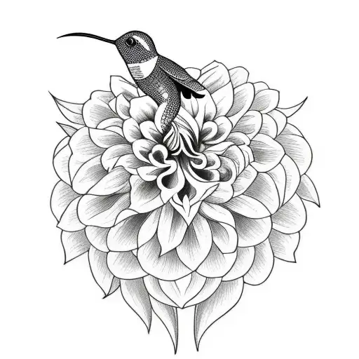 Dahlia Bleeding Heart Flower With Hummingbird