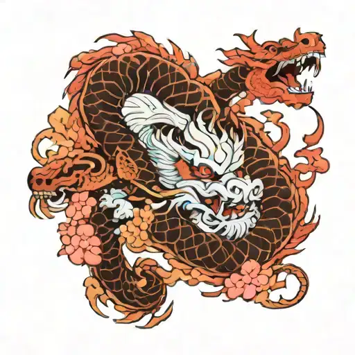 Sakura Flowers And Dragon Emerging
