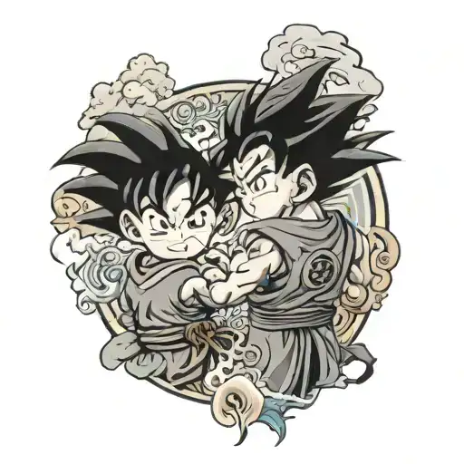 Goku Gohan Kid Son Backside Father Cool Tattoo Design Featuring