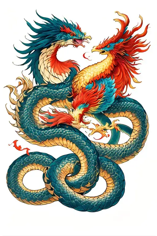 Basilic Et Phenix Fighting Against A Snake