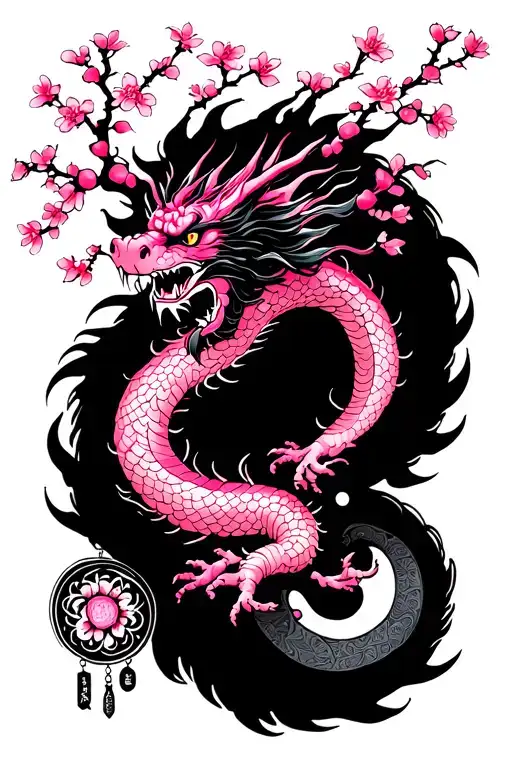 Japanese Dragon Tattoo Tattoo Designs Pink Blossom Tree Over The Back With Charms With Circles