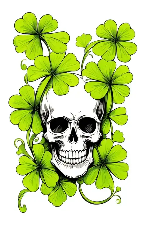 Four Leaf Clover And Skull