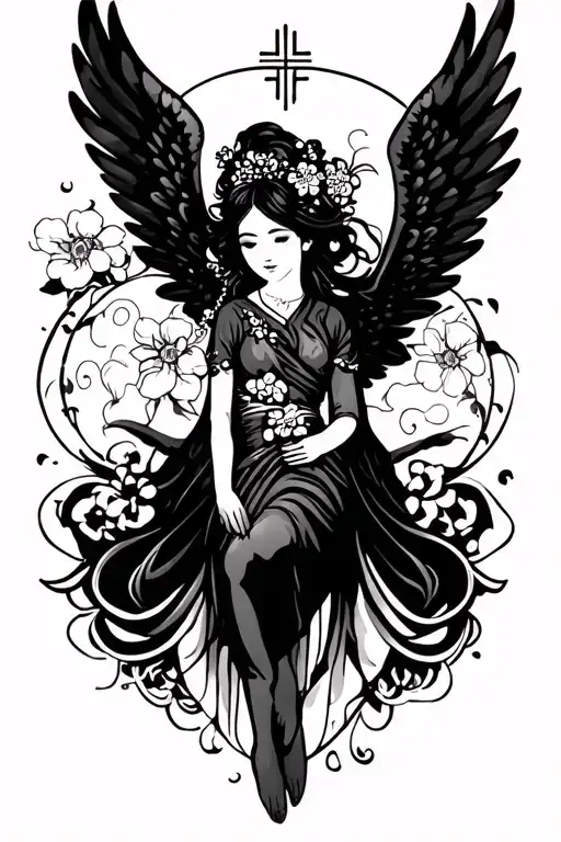 Innocent Female Angel Whimsical Design Incorporating Symbols