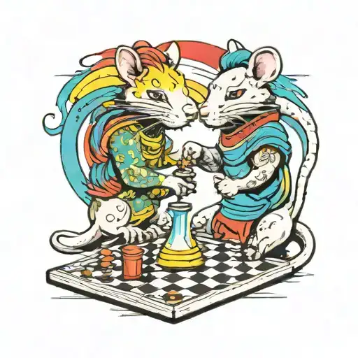 Rats With Rainbow Dreadlocks Play Cheese Chess