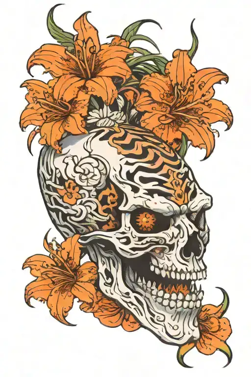 Tiger Skull With Spider Lily Flower