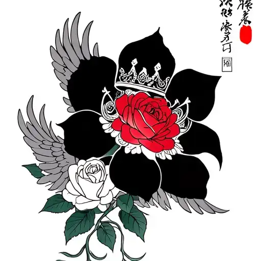 Red Crown With Wings And Roses