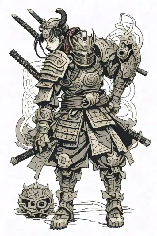 A Cyberpunk-inspired Design Featuring A Virtual Assistant Character In Samurai Armor
