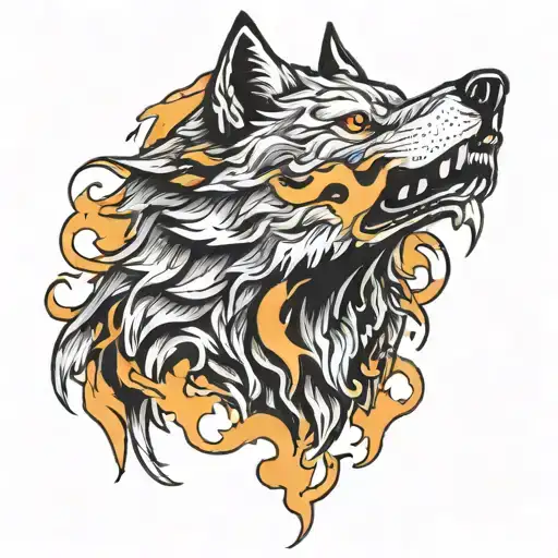 Wolf Head Tattoo Front Face With Flame
