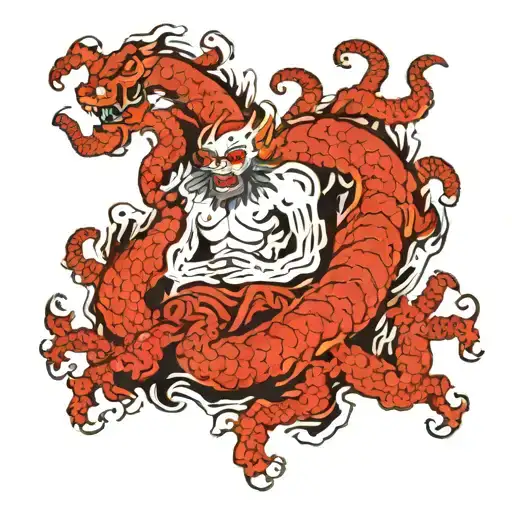 Draw A Gigantic Creature With 7 Arms In The Dark Forest And Surrounded By Clouds