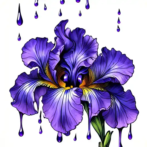 Black Iris With Purple Rain Falling