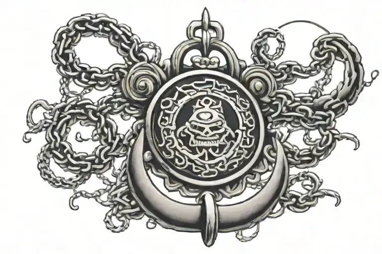 Bicep Chain With Hanging Pendant That Has A Coatsline Overlooking The Moon At Night Inside Of It