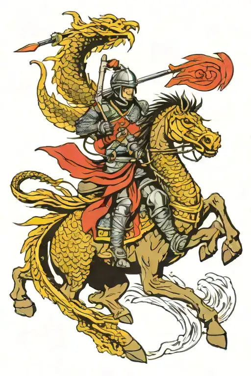 Knight On Horseback Spearing A Dragon
