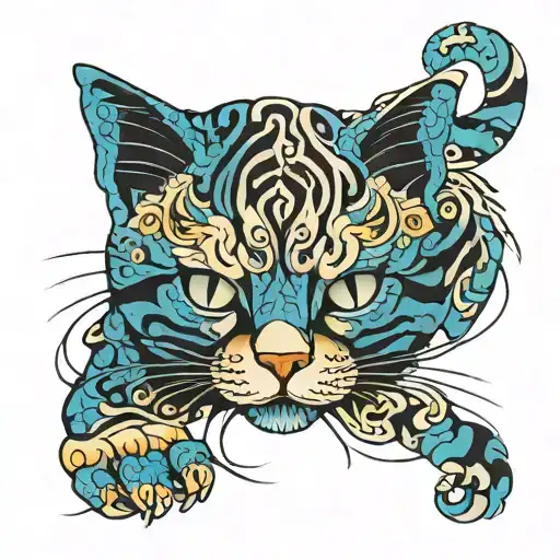 Feline Camouflage Pattern Blue Psychedelic Line